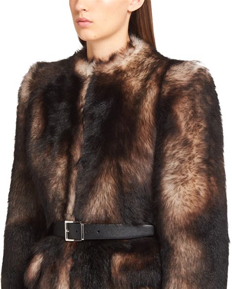 prada glencheck coat with leopard print fur collar|Prada Shearling Fur Coat .